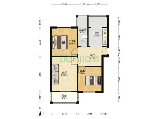 新建路11号 2室2厅1卫 69平方