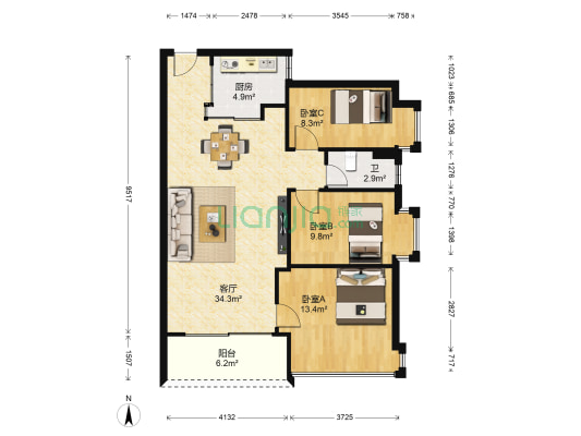 富和锦园 3室1厅1卫 99平方