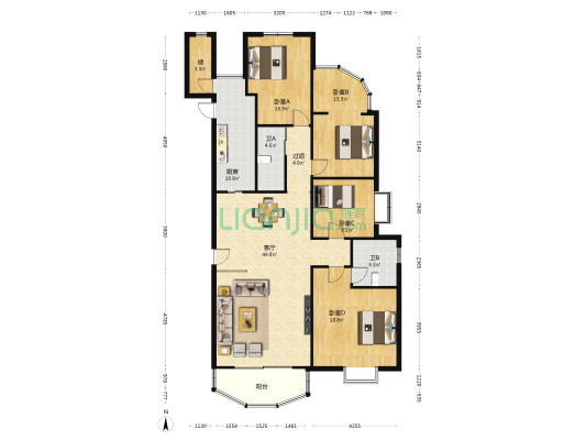 城市之光南区 4室1厅2卫 178平方