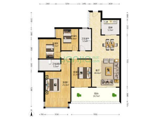 中信水岸城二三期 4室1厅2卫 137平方