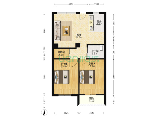罗东花园社区 2室1厅1卫 82平方