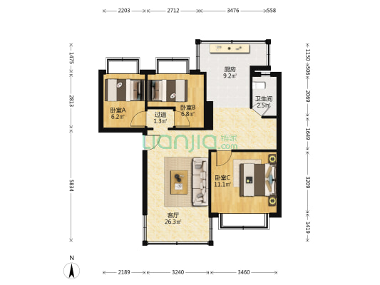 马古岭小区 3室1厅1卫 72平方