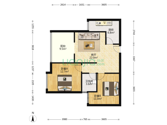金泰金碧天下 2室1厅1卫 80平方