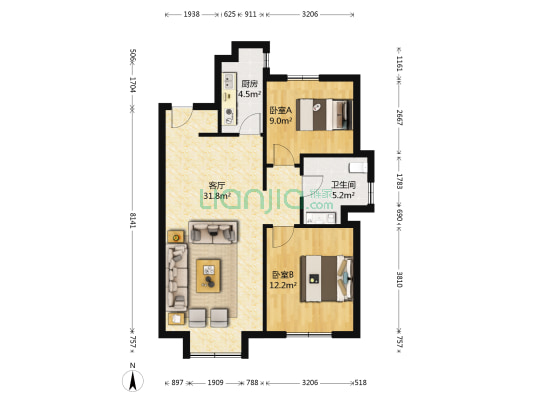 万科城 2室1厅1卫 89平方
