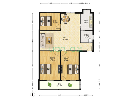 八一社区 3室1厅1卫 119平方