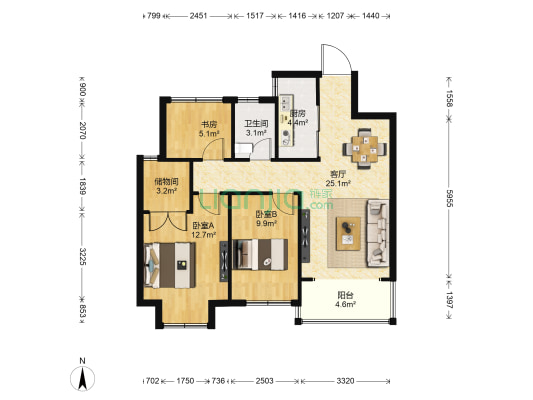 香逸铂悦 3室1厅1卫 89平方