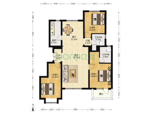 京西悦府 3室2厅2卫 119平方