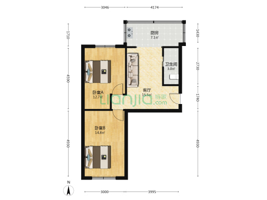 老三栋小区 2室1厅1卫 62平方