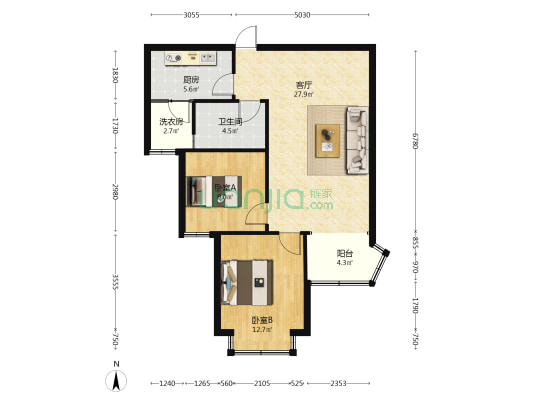 恒大龙庭 2室1厅1卫 94平方