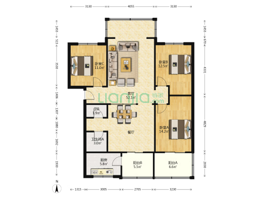 瓦店路62号 3室1厅2卫 126平方