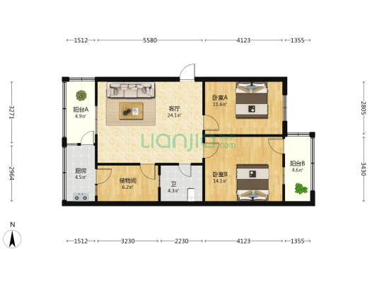 万里社区万里集装箱院 2室1厅1卫 83平方