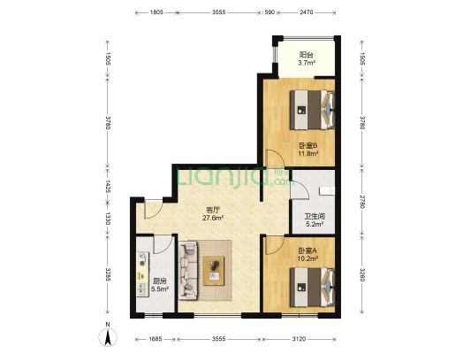 怀特翰墨儒林 2室1厅1卫 93平方