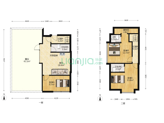 万华中心 3室1厅3卫 52平方