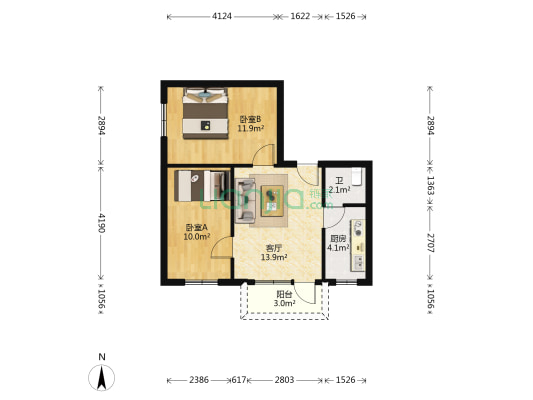 光华小区 2室1厅1卫 57平方