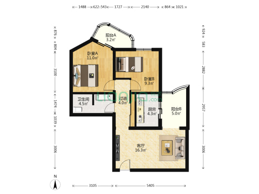 文体路乙11号院 2室1厅1卫 74平方