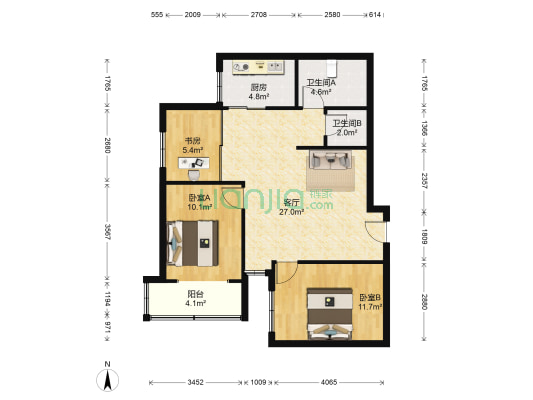 嘉绿青苑 3室1厅2卫 95平方