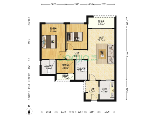 金茂碧桂园正荣府 2室1厅2卫 90平方