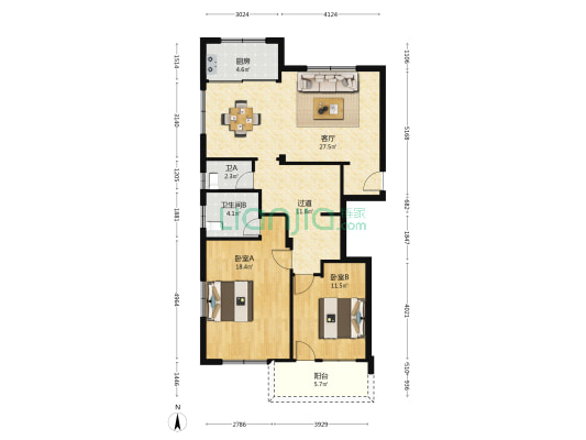 建设西路145弄 2室1厅2卫 104平方
