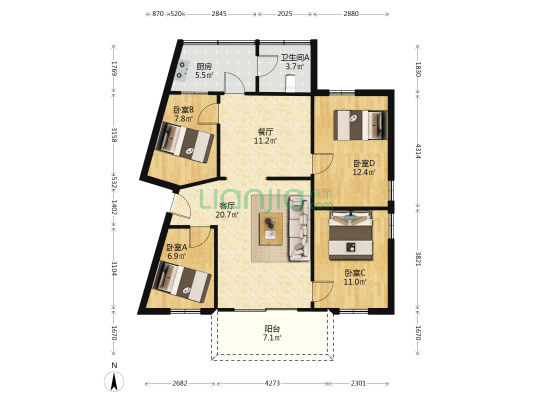 北四街4号 4室2厅1卫 98平方