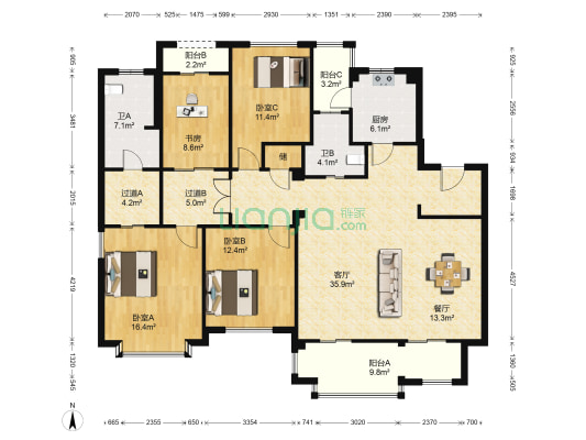 江鹭院 4室2厅2卫 165平方