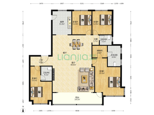 天煜九峯 4室1厅3卫 217平方