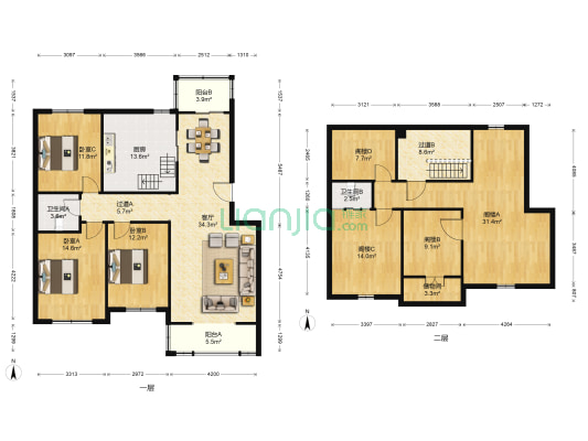 梨秀园 3室1厅2卫 126平方