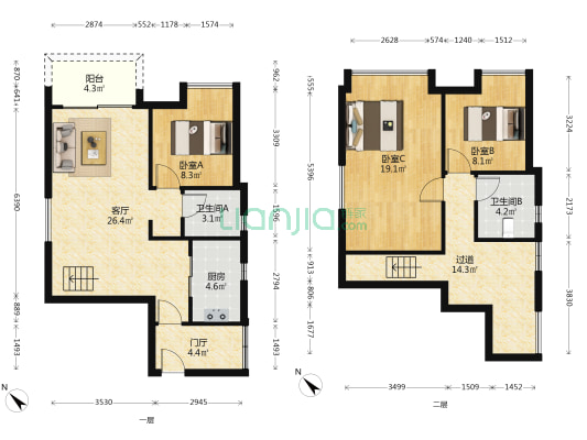 保利半岛南地块 3室1厅2卫 100平方