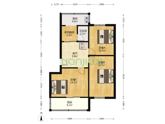 中国民用航空飞行学院教师家属楼 4室1厅1卫 71平方
