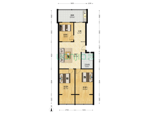树脂厂宿舍 3室1厅1卫 102平方