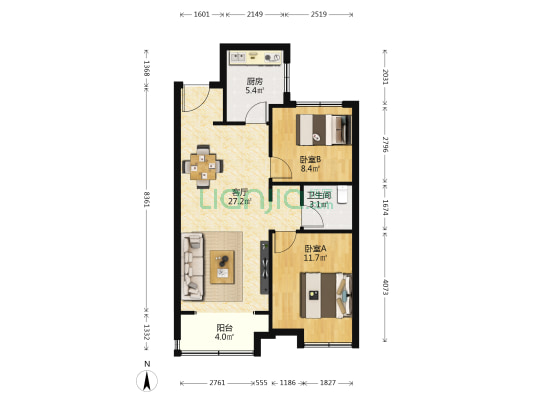 万科新都会 2室1厅1卫 89平方
