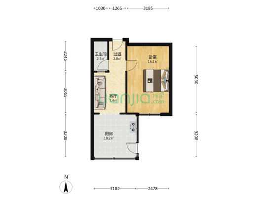 北城路26号 1室1厅1卫 41平方