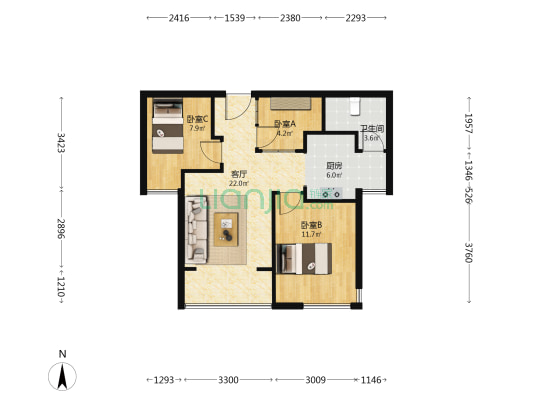 喜福里 3室1厅1卫 68平方