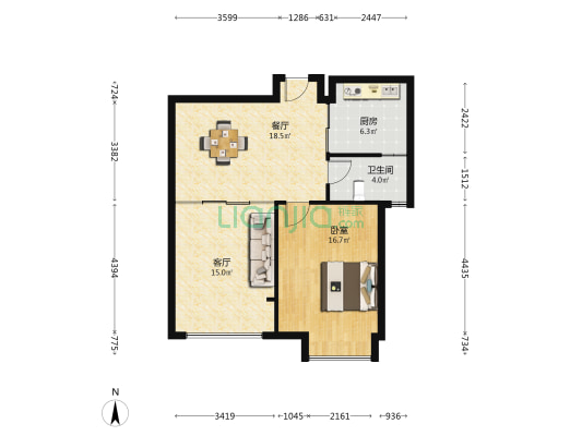 中南世纪城98街区 1室2厅1卫 85平方