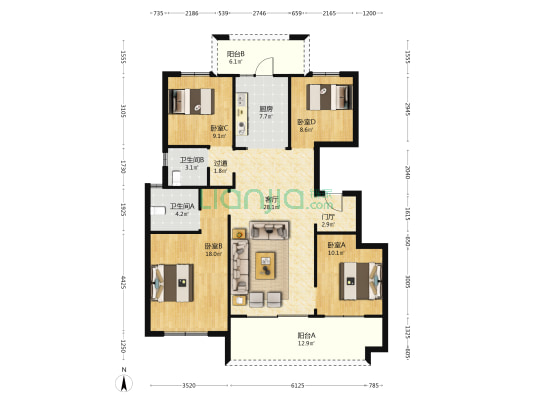 东原阅境 4室1厅2卫 128平方