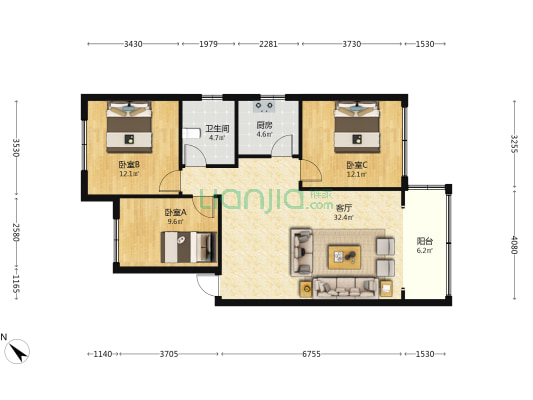 清镇新场坝综合商业街 3室1厅1卫 98平方