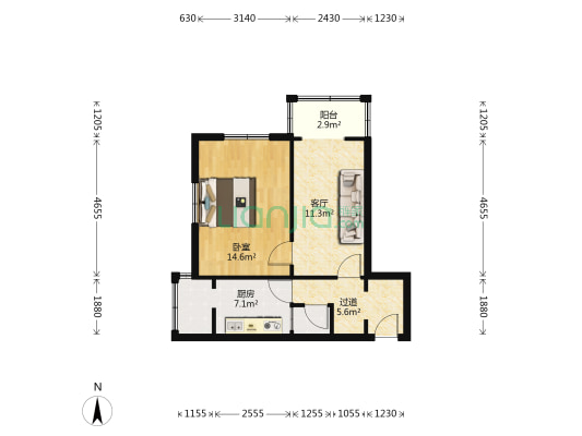 田家巷18号 1室1厅1卫 52平方