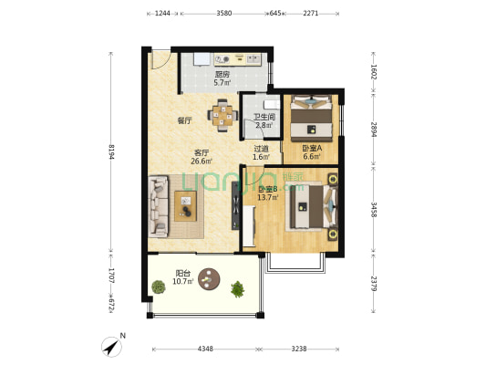 水润嘉园 2室1厅1卫 79平方
