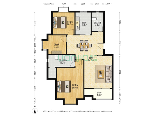 水乡嘉苑 3室1厅2卫 114平方