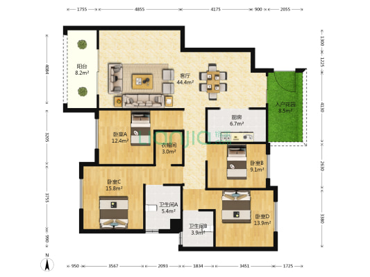 众和东苑 4室1厅2卫 154平方