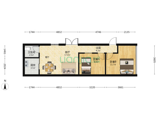 南方商厦 2室1厅1卫 60平方
