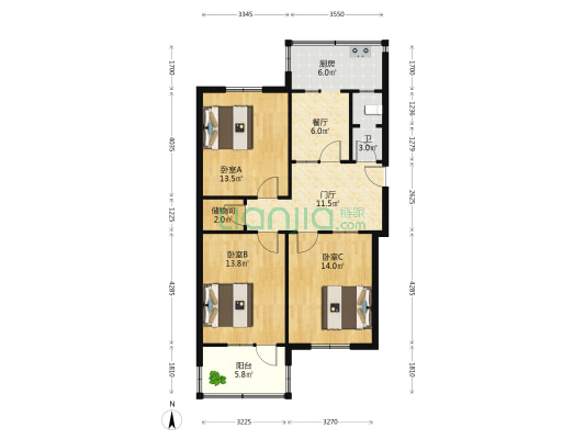 洪家楼南路38号 3室1厅1卫 84平方