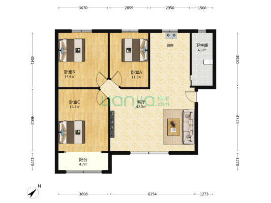 林业局宿舍 3室1厅1卫 112平方