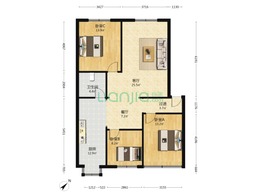 旭东小区 3室2厅1卫 84平方