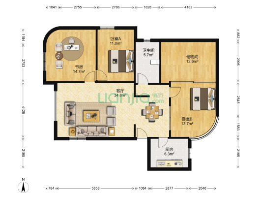 颐德名苑 3室1厅1卫 130平方