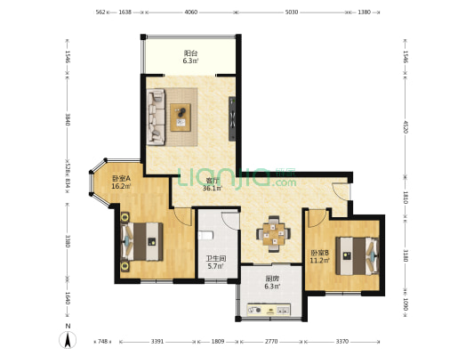 锦绣华庭 2室1厅1卫 114平方