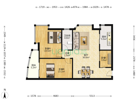 花地城广场 3室1厅1卫 96平方