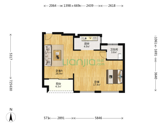 奥园·富悦江庭 2室0厅1卫 80平方