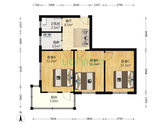 新庄西村 3室1厅1卫 70平方