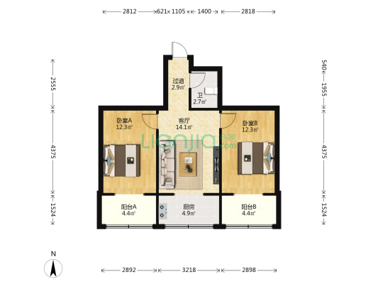 良源小区 2室1厅1卫 70平方