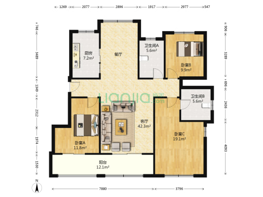 国泰·品山名邸 3室1厅2卫 123平方